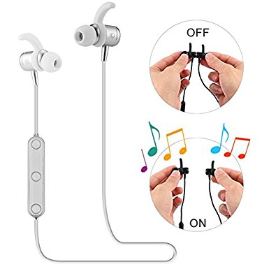 Ubit Bluetooth Headphones Wireless Earbuds In-ear Noise Cancelling Earphones with Magnetic Automatic Turning On/Off for Running(Silver)