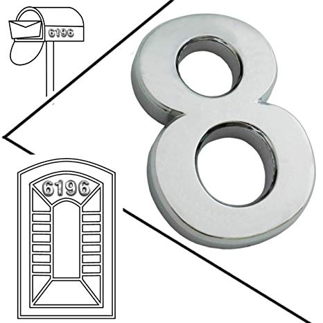 3D Mailbox Numbers, 2 Pcs Self Adhesive Metal Silver Number 8, Floating Appearance Door House Numbers, Street Address Plaques Numbers for Residence and Mailbox- 2-3/4"