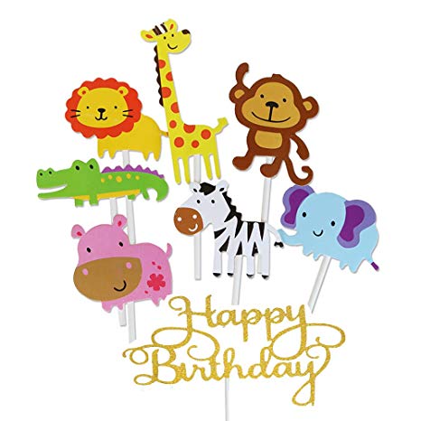 Jatidne 30 Pack Zoo Animal Cupcake Toppers Safari/Jungle Themed Cake Topper for Birthday Baby Shower Party Decoration