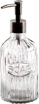 Home Essentials 4893 Clear Ribbed Embossed Glass Soap Dispenser, 16 oz
