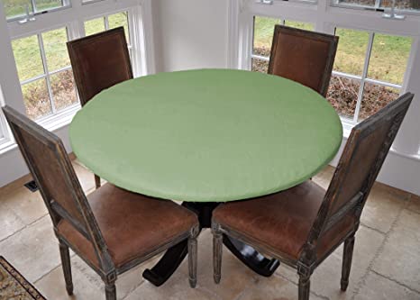 Covers For The Home Deluxe Elastic Edged Flannel Backed Vinyl Fitted Table Cover - Basketweave (Green) Pattern - Large Round - Fits Tables up to 45" - 56" Diameter