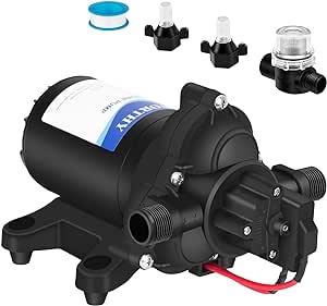 ECO-WORTHY RV Fresh Water Pump 12V DC 3.5GPM 45PSI Upgraded Pressure Switch, 12Volt Self Priming Water Pressure Diaphragm Pump On demand for RV Yacht Camper Sprayer Food Truck Black