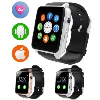 Witmood GT88 Waterproof Smart Watch with SIM Card Camera Bluetooth NFC Heat Rate Monitor for Andriod and Apple iPhone IOS (silver)