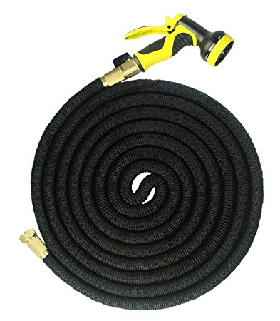 FOCUSAIRY 40 to 50 Feet Expanding Heavy Duty Expandable Strongest Garden Water Hose with Shut Off Valve Solid Brass Connector and 9-pattern Spray Nozzle