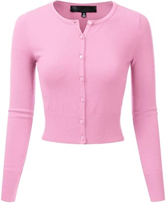 EIMIN Women's Crewneck Button Down Long Sleeve Cropped Cardigan Sweater (S-XL)