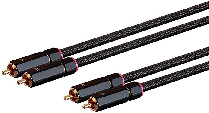 Monoprice Male RCA Two Channel Stereo Audio Cable - 3 Feet - Black, Gold Plated Connectors, Double Shielded with Copper Braiding - Onix Series