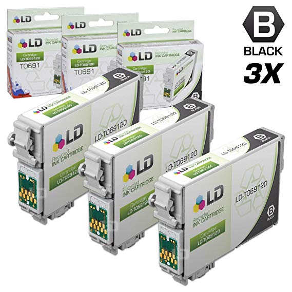 LD Remanufactured Replacement for Epson 69 / T069120 Set of 3 Black Ink Cartridges for use in Stylus CX5000, CX6000, CX7400, CX8400, NX100, NX200, NX300, NX400 & Workforce 1100, 1300, 30, 310, 315