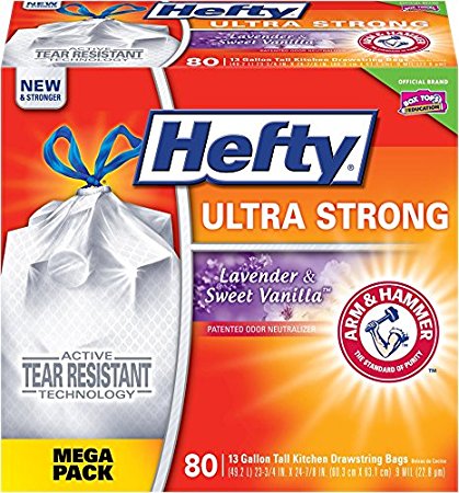 Hefty Ultra Strong Tall Kitchen Drawstring Trash Bags (Lavender Sweet Vanilla, 13 Gallon, 80 Count)