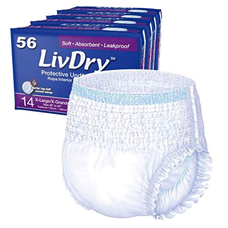 LivDry Adult Diapers | XL Protective Incontinence Underwear | Super Absorbent 56 Count | Regular/Daytime