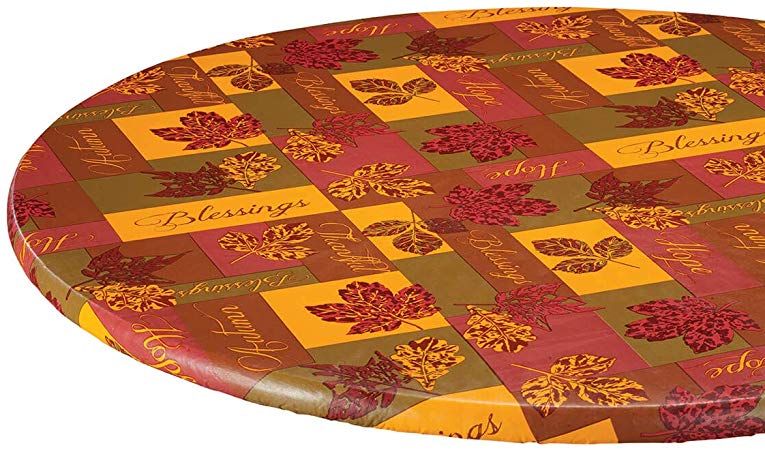 Miles Kimball Falling Leaves Blessings Elasticized Table Cover, 45" - 56" Dia. Round