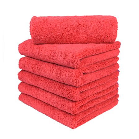 Carcarez Microfiber Car Wash Drying Towels Professional Grade Premium Microfiber Towels for Car 380 GSM 16 in.x 24 in. Pack of 6 Red