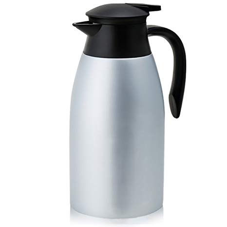 Thermal Carafe Stainless Steel Hot Coffee Thermos Pitcher Large Tea Jug Vacuum Insulated Milk Server-2L/68oz (Silver)