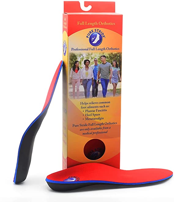Pure Stride Professional Full Length Orthotics - Shoe Insole & Support for Metatarsals, High Arch, Flat Feet - Pain Relief for Plantar Fasciitis, Arch, Heel - 1 Pair, Men's 10-10.5, Women's 12-12.5