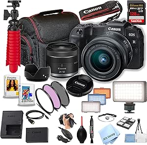 Canon EOS RP 26.2MP Full-Frame CMOS Sensor Mirrorless Camera with 24-50mm Lens, 128GB Extreme Speed Memory, Video Light, Filters, Case, Software and More (Essential Bundle) (Renewed)