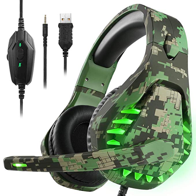 ENVEL Noise Cancelling Gaming Headset with 7.1 Surround Sound Stereo for PS4/Nintendo eShop Switch,Omnidirectional Microphone Vibration LED Light Compatible with Mac/PC/Laptop/Mac/PS3 Camo