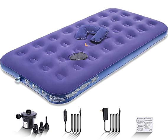 Peach Tech Twin Air Mattress for Camping -Inflatable Bed Blow Up Mattress Raised Airbed with Electric Pump, Free Air Pillow/Eye Mask/Earplugs/Repair Patches Included -Best Gifts for Travel/Home