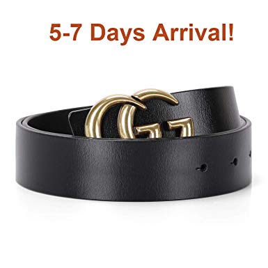 Women’s Leather Belts Vintage Casual Retro Belt For Jeans Shorts Pants Dresses 1.25 inch Wide With Gold Buckle Black