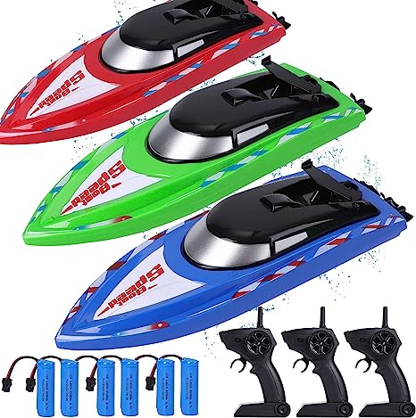 FunsLane 3 Pack Remote Control Boats for Pools and Lakes, High Speed RC Boat for Kids or Adults, 10 kmH 2.4 GHz RC Boats for Boys 4-7 8-12 Years with 6 Rechargeable Batteries