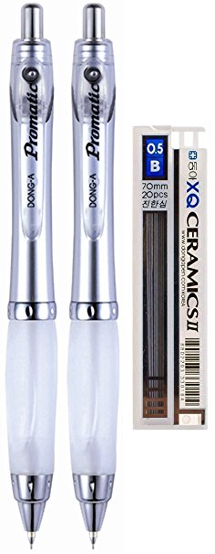 DONG-A Promatic Grip Mechanical Pencil Bundle with Lead Refill, 0.5mm, White (2-Pack)
