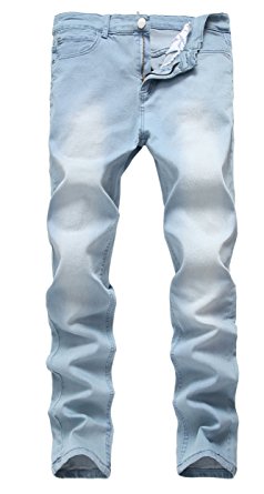 Men's Blue Skinny Jeans Stretch Washed Slim Fit Straight Pencil Pants