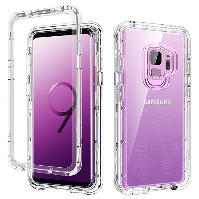 S9 Case Clear,Galaxy S9 Case,DUEDUE 3 in 1 Shockproof Drop Protection Heavy Duty Hybrid Hard PC Cover Transparent TPU Bumper Full Body Protective Clear Case for Samsung Galaxy S9, Clear