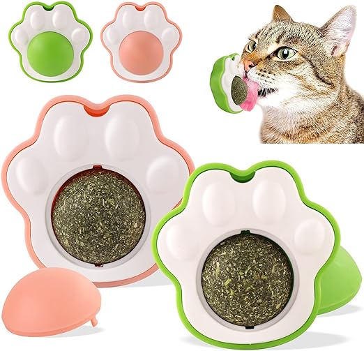 Havenfly 2 Pack Catnip Ball, Edible Catnip Balls for Cats Wall, Kitty Toys for Catnip Wall Ball, Rotatable Mint Ball Kitten Chew Treats for Teeth Cleaning Biting Dental Care Cat