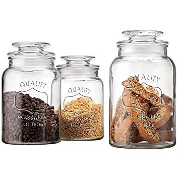 Value Saving Quality Canister Glass Round Jar with Tight Lids for Bathroom or Kitchen - Food Storage Containers, Clear