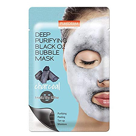 Deep Purifying Black O2 Bubble Mask By Purederm: 10 Charcoal Facial Sheets With Detoxifying And Moisturizing Action – Skin Brightening Wash-off Face Mask That Removes Dead Skin Cells And Toxins