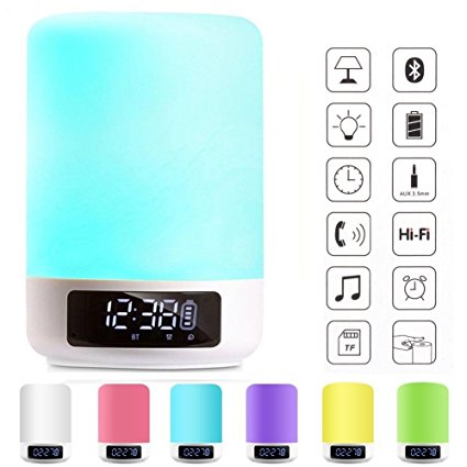 LED Bedside Lamp Smart Touch, ALECTIDE Baby Kids and Adults Night Light,Dimmable Warm White Light & Color Changing RGB  Multicolor Dimmable Night Light, Bluetooth Speaker Alarm Clock, Hands-free