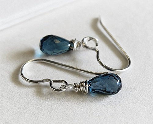 London Blue topaz earrings, geniune natural gemstone, December birthstone jewelry, sterling silver, tiny dainty dangle earring, cool winter