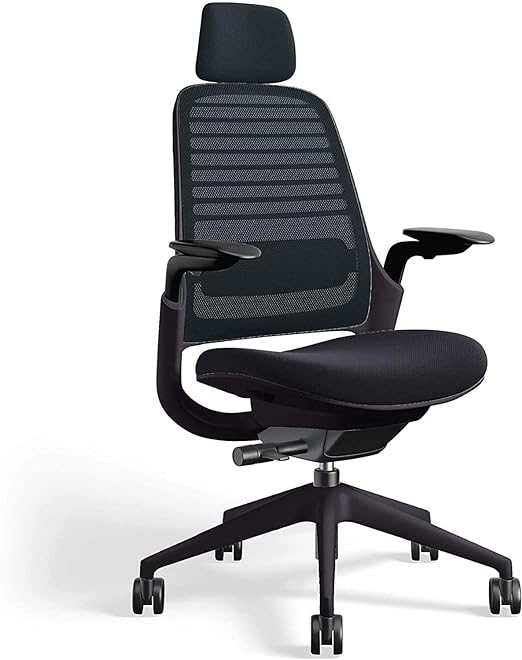 Steelcase Series 1 Office Chair with Headrest, Graphite Frame, Cogent Connect Licorice, Hard Floor Casters