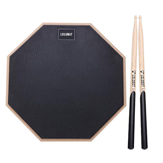 LOLUNUT 12 Inch Silent Drum Pad, Dumb Drum Beginner Rubber Practice Pad, with 5A Drum Sticks (12 Inch, Black)