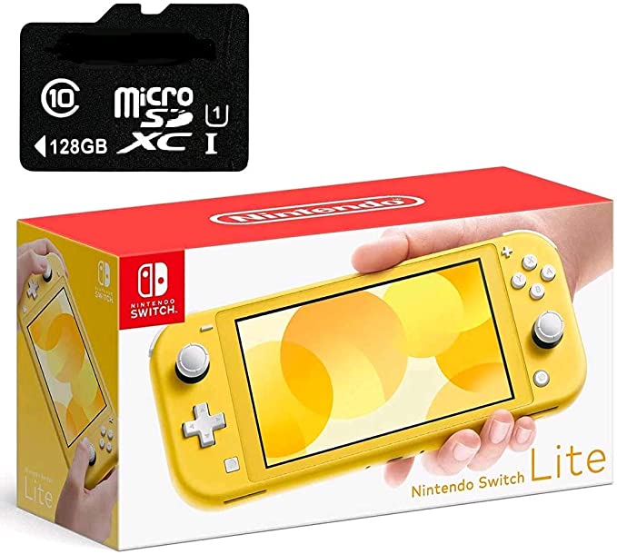 Newest Nintendo Switch Lite Game Console, Yellow, 5.5” Touchscreen, Built-in Plus Control Pad, W/128GB Micro SD Card, Built-in Speakers, 3.5mm Audio Jack