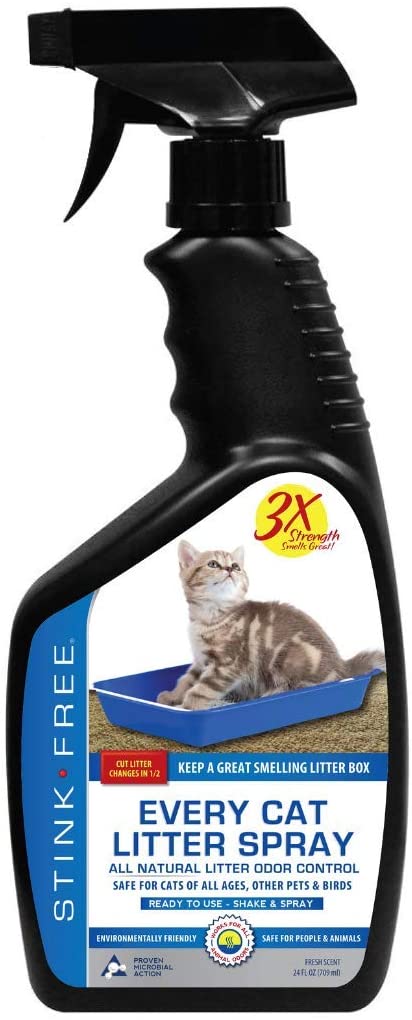 Stink Free Every Cat Litter Spray Odor Eliminator - Urine Enzyme Cleaner & Deodorizer Cuts Litter Box Changes in Half! 24 oz Cat & Pet Odor Deodorizer