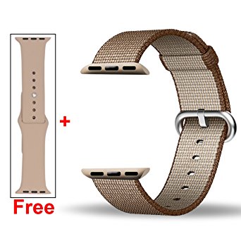 Free Silicone Band,Inteny Apple Watch Band Series 1 Series 2 Colorful Pattern Woven Nylon Band Replacement Wrist Bracelet Strap Buckle for iWatch,38mm,Toasted Coffee&Caramel
