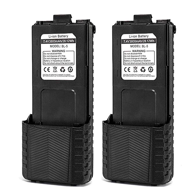 Baofeng BL-5 3800mAh Extended Battery Compatible with UV-5R UV-5RTP UV-5R Plus RD-5R, 2 Pack, Black