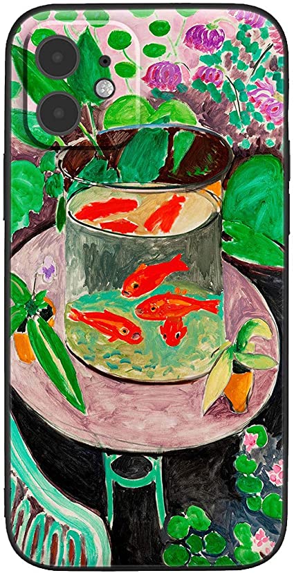 Compatible with iPhone 12 Mini Cute Art Case with Design for Women Colorful Lucky Koi Fish Green Botanical Pretty Landscape with Screen Protector (Goldfish by Henri Matisse)