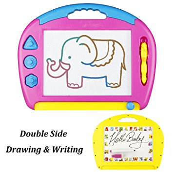 Double Sided Magnetic Drawing Board & Whiteboard, Big Size Erasable Writing Sketch Doodle Colorful Pad Area Educational Learning Toy for Kids / Toddlers with 3 Stamps & 2 Pens, Purple