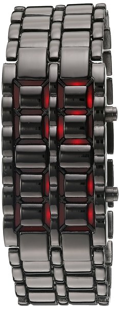 GGI International Men'sLava Black Stainless Steel Lava RED LED Digital Bracelet Watch