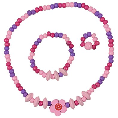 SmitCo LLC Jewelry For Kids, Toddlers and Little Girls, Pink Stretch Necklace, Ring and Bracelet Set