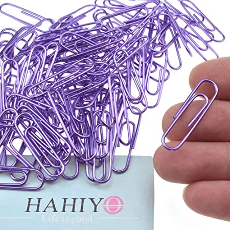 HAHIYO Paper Clips 1.3" (33mm) Length Purple Paperclips Vinyl Coated Prevent Scratching Tearing The Pages Sturdy for Bookmark Organize Home Office School 120 Pack