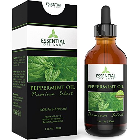 Peppermint Oil - Therapeutic Grade 10% Menthofuran - 1 fl. oz with Glass Dropper - Premium Select from Essential Oil Labs