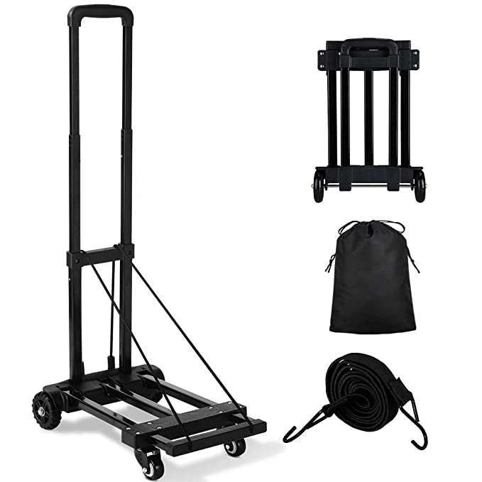 Orange Tech Folding Hand Truck, 155 lbs, Upgraded 4 Tank Wheels Heavy Duty Luggage Cart, Portable Folding Dolly cart,Compact and Lightweight for Luggage, Personal, Travel, Moving and Office Use