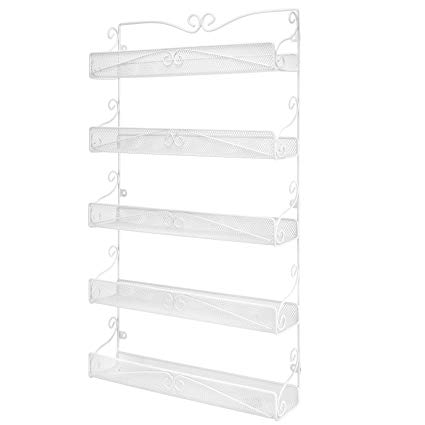 Spice Rack,Hanging Wall Mounted Spice Rack Organizer Shelf for Pantry Kitchen Cabinet Door 5-Tier, White