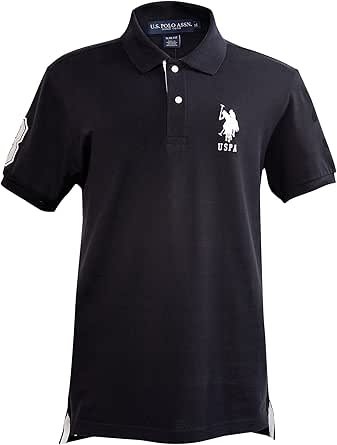 U.S. Polo Assn. Men's Short-Sleeve Polo Shirt with Applique, Black/White, Small