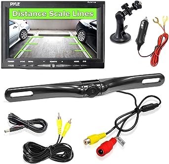 Pyle Car Backup Camera Rearview - Mirror Screen Reverse Parking Sensor HD 7" LCD Screen Monitor Distance Scale Line Waterproof Night Vision 170 Wide Angle Lens Swivel Angle Adjustable Cam - AZPLCM7500