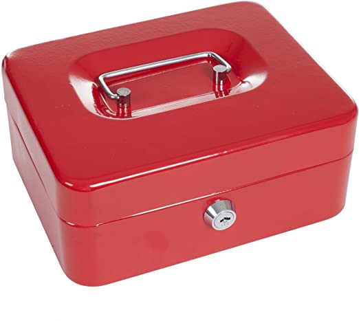 Stalwart 75-0856R 8" Locking Cash Box with Coin Tray, Red