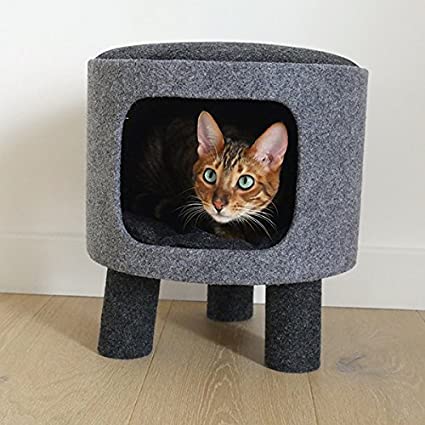 Rosewood Stylish and Modern Charcoal Cat Den Made from Felt and Rope, Grey