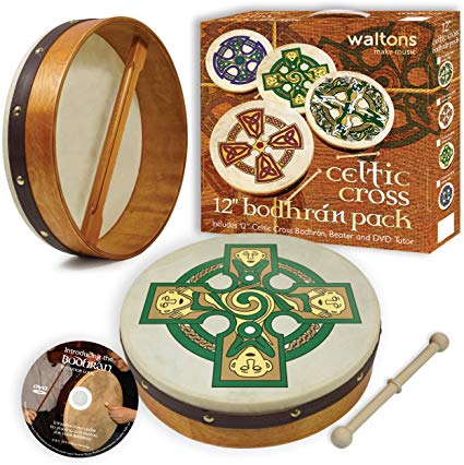 Waltons Bodhrán 12" (Gallen Cross) - Handcrafted Irish Instrument - Crisp & Musical Tone - Hardwood Beater Included w/Purchase