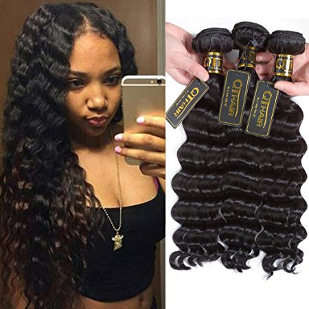 QTHAIR 10A Grade Peruvian Loose Deep Curly Wave 3 Bundles (10" 12" 14",300g) 100% Natural Black Unprocessed Peruvian Remy Virgin Hair Human Hair Bundle